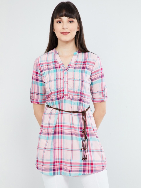 

max Women's Pink & Blue Checked Tunic