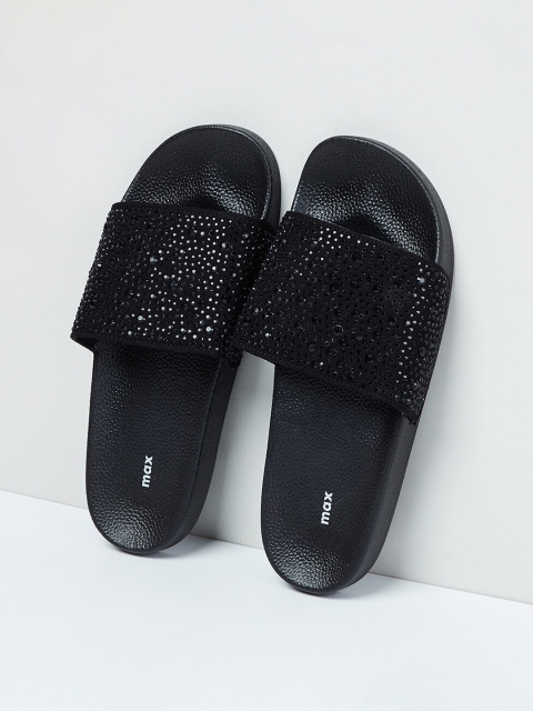 

max Women Black Self Design Sliders