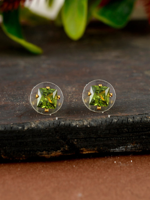 

Silvermerc Designs Green Gold-Toned Rhodium-Plated Handcrafted Square Studs