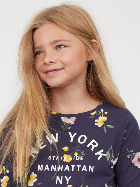 

H&M Girls Blue Printed Jersey Top