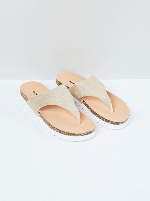 

max Women Gold-Toned Textured Open Toe Flats