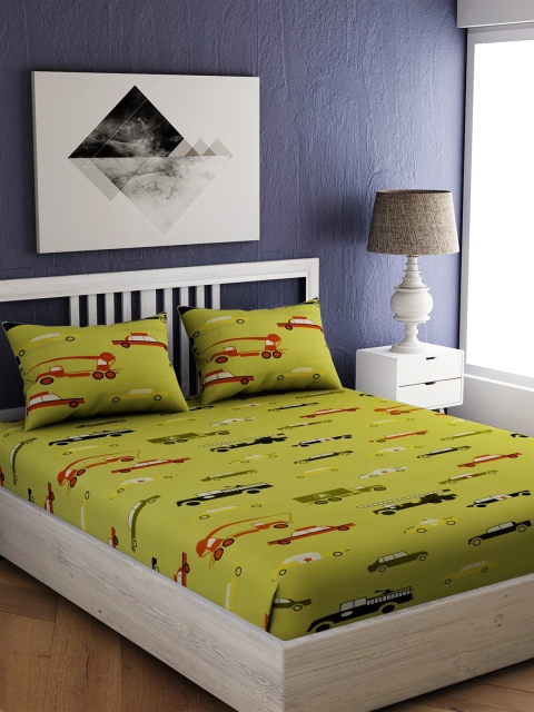 

EverHOME Green Conversational 144 TC Cotton 1 Queen Bedsheet with 2 Pillow Covers