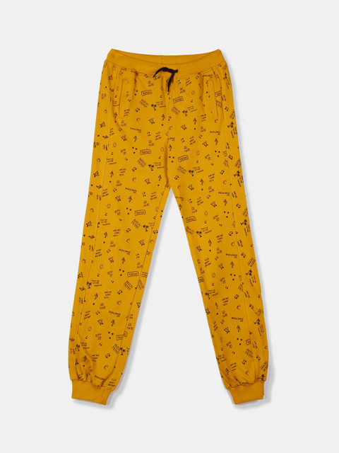

Cherokee Boys Mustard Yellow & Black Printed Straight-Fit Joggers