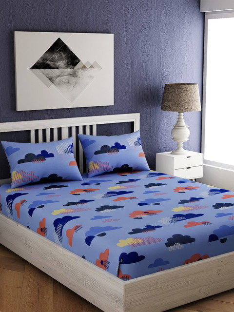 

EverHOME Purple Conversational 144 TC Cotton 1 Queen Bedsheet with 2 Pillow Covers