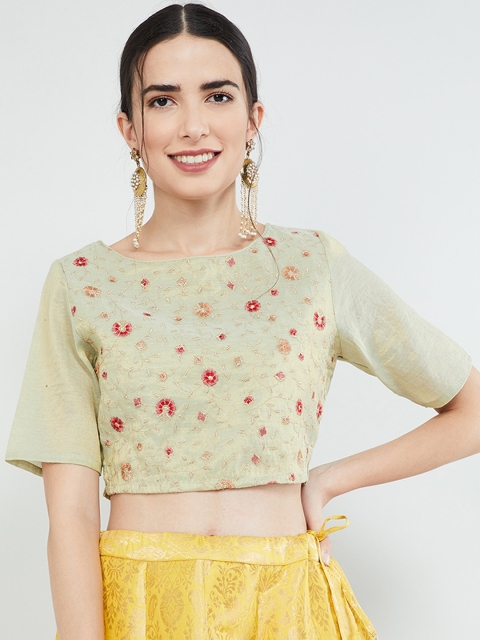 

max Women Green Embroidered Floral Crop Top