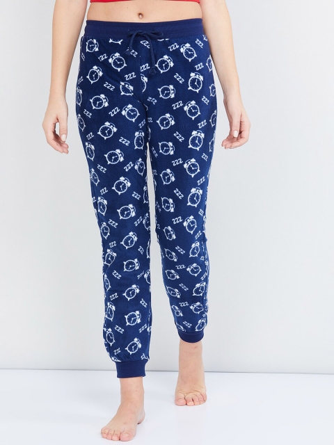 max Women Blue & White Printed Lounge Pants