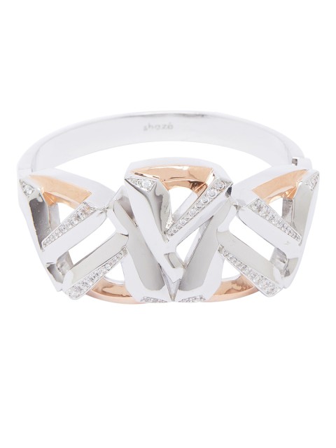 

shaze Silver-Toned Brass Gold-Plated Zircon Studded Bangle-Style Bracelet