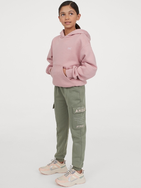 H&M Girls Olive Green Printed Utility Joggers