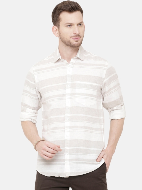 

CAVALLO by Linen Club Men Cotton Linen Grey & White Regular Fit Striped Casual Shirt