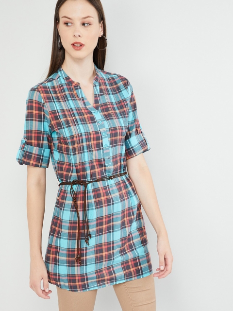 

max Women Blue & Orange Checked Tunic