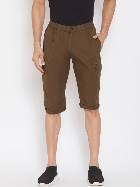 

Okane Men Brown Solid Regular Fit Cargo Shorts