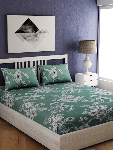 

EverHOME Green & Grey Floral 144 TC Cotton 1 Queen Bedsheet with 2 Pillow Covers