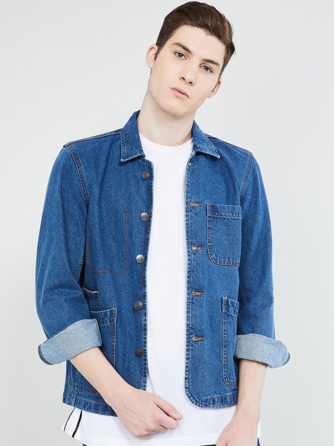

max Men Blue Solid Denim Jacket