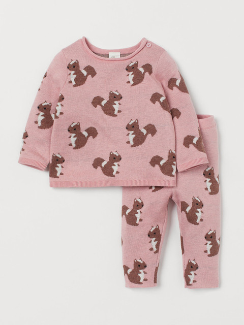 

H&M Girls Pink Printed Fine-Knit Set