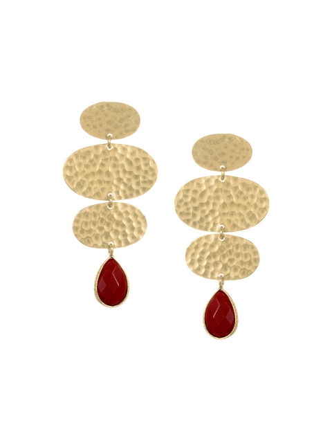 

INDYA Gold-Plated & Maroon Classic Drop Earrings
