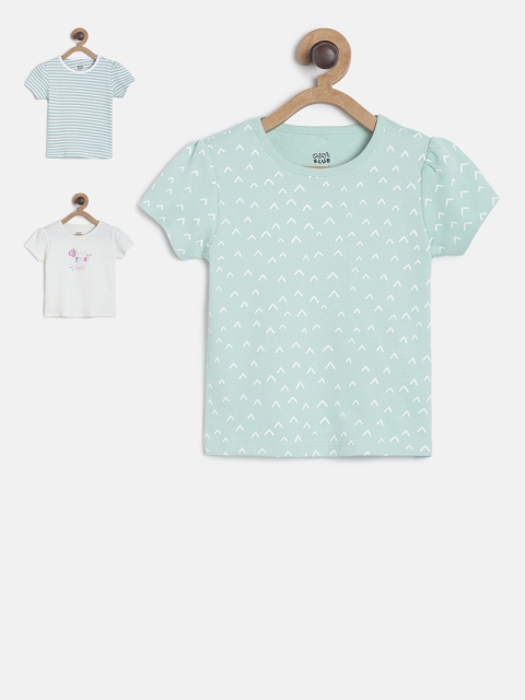 

MINI KLUB Girls Pack Of 3 Printed Pure Cotton Tops, Green