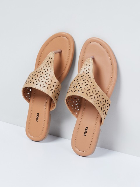 

max Women Beige Solid PU Open Toe Flats