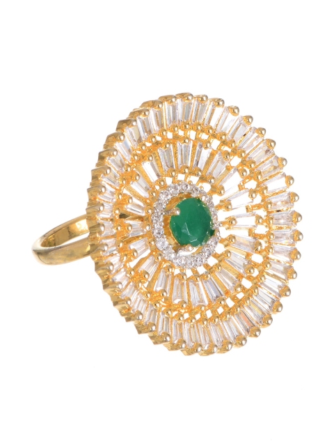 

INDYA Gold-Plated Green & White CZ-Studded Circular Diamond Cocktail Ring