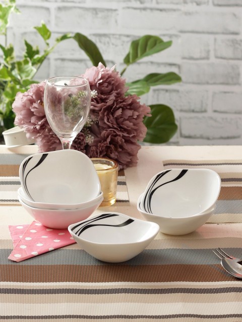 

Laopala Set Of 6 White & Black Printed Opalware Bowls