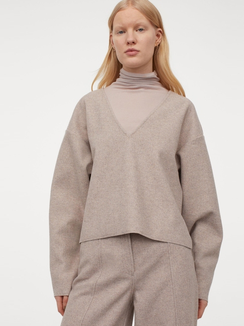 

H&M Women Beige V-Neck Top