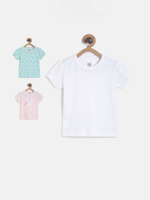 

MINI KLUB Girls Pack Of 3 Printed Pure Cotton Tops, Green