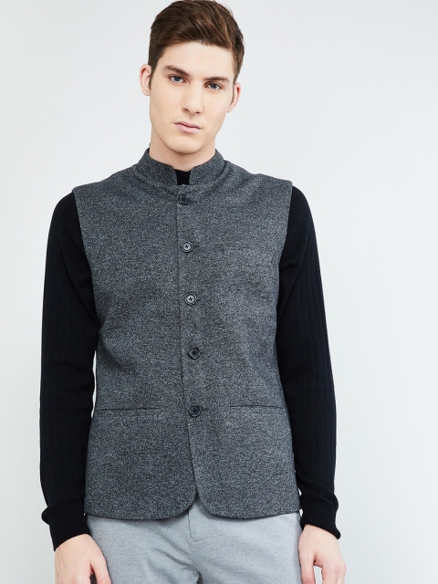 

max Men Charcoal Grey Solid Nehru Jacket