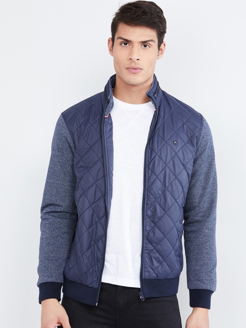 

max Men Navy Blue Solid Quilted Jacket