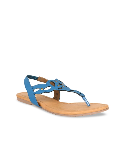 

Bata Women Blue Solid PU T-Strap Flats