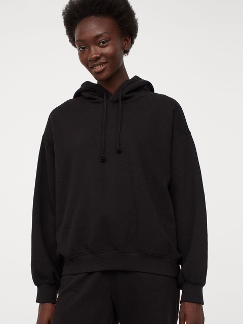 

H&M Women Black Cotton-Blend Hoodie