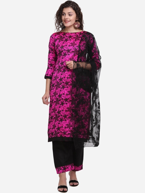 

DIVASTRI Pink & Black Art Silk Unstitched Dress Material