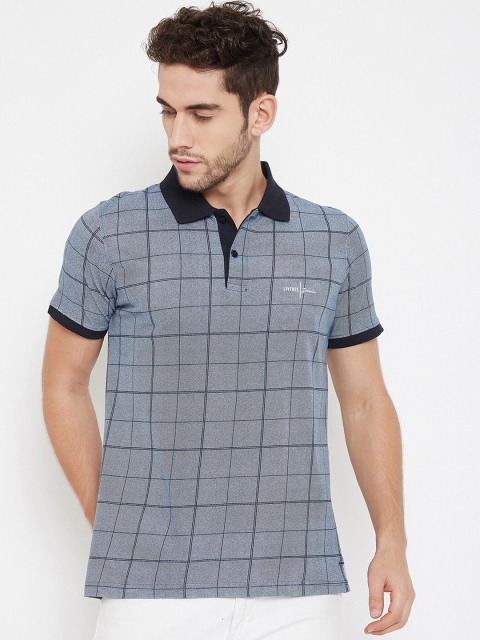 

NEVA Men Navy Blue Checked Polo Collar T-shirt