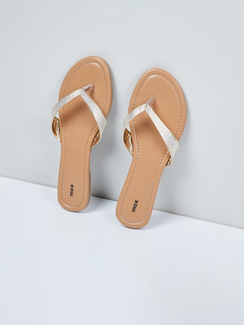 

max Women Gold-Toned Solid Open Toe Flats