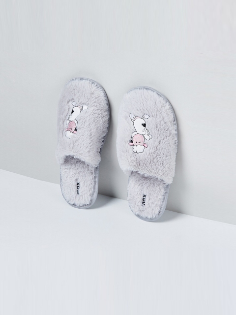 

max Women Grey Self Design Room Slippers