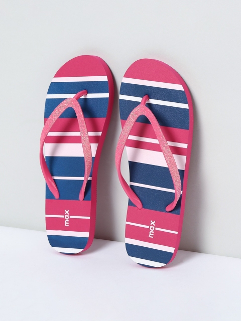 

max Women Pink Striped Thong Flip-Flops