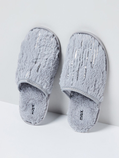 

max Women Grey Self Design Room Slippers