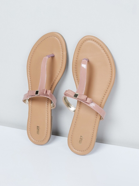 

max Women Pink Solid PU T-Strap Flats