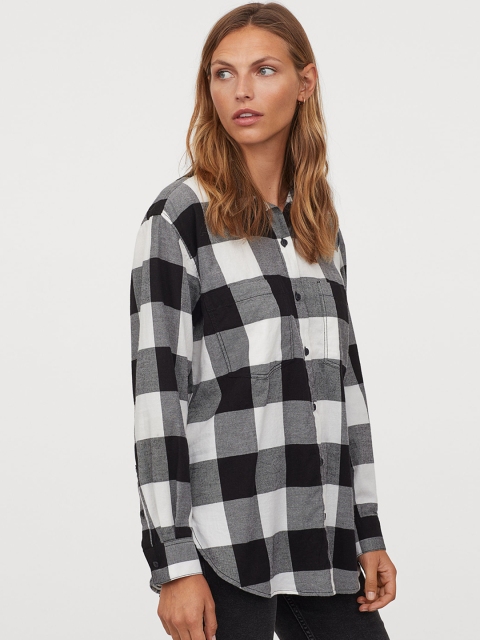 

H&M Women Black & White Flannel Shirt