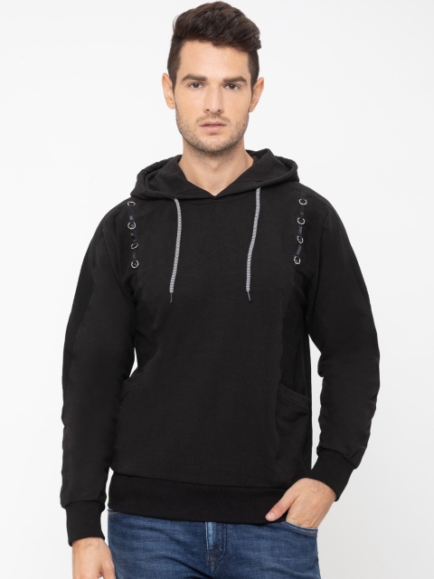 

Globus Men Black Solid Hooded Sweatshirt
