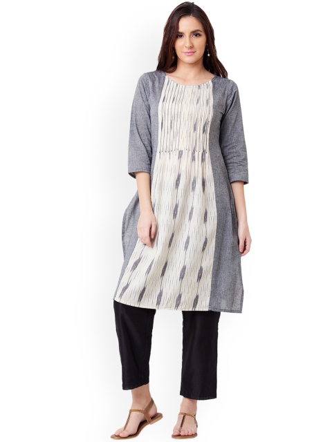 

IMARA Women Grey & Off-White Printed A-Line Kurta