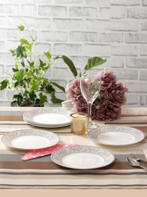 

Laopala Set Of 6 White & Grey Printed Opalware Quarter Plates
