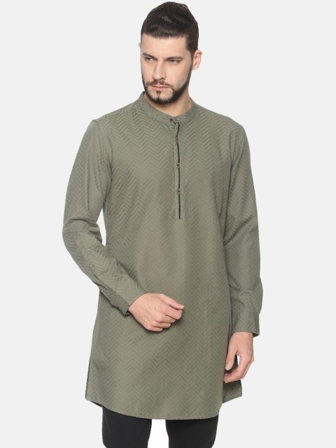 

IVOC Men Olive Grey Solid Straight Kurta
