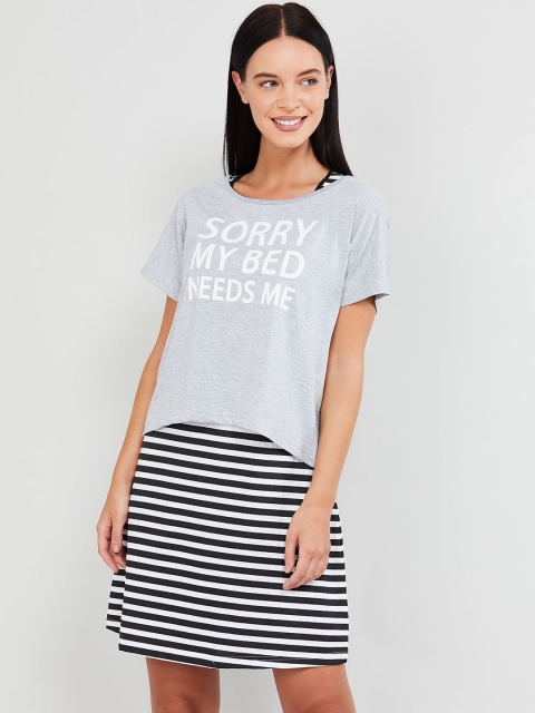 

max Women Grey & Black Striped Nightdress With T-shirt