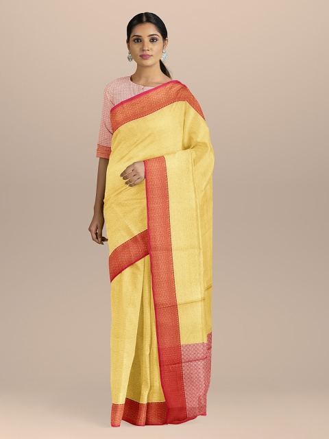

BharatSthali Yellow & Red Silk Cotton Woven Design Saree