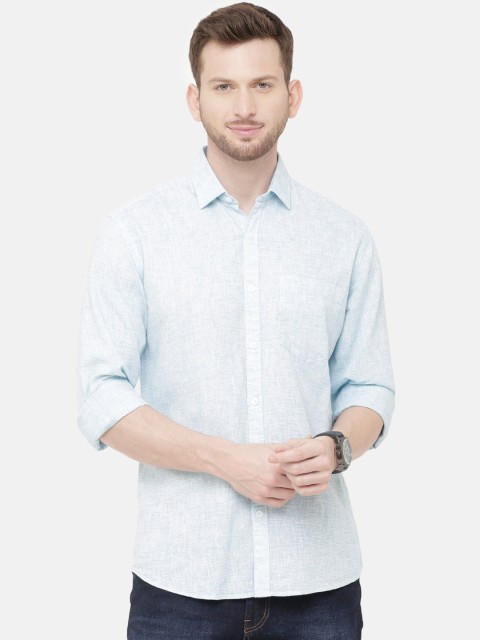 

CAVALLO by Linen Club Men Cotton Linen Blue Regular Fit Solid Casual Shirt