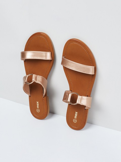 

max Women Beige Solid PU Open Toe Flats