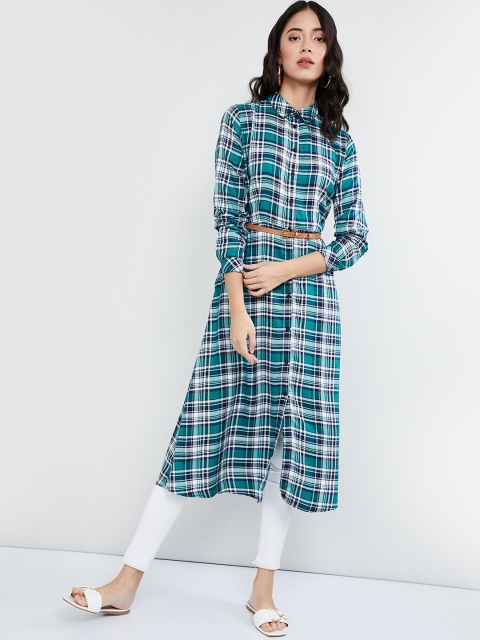 

max Women's Green & White Checked Tunic
