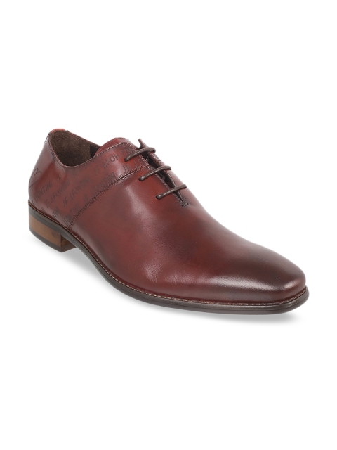 

J.FONTINI Men Maroon Solid Leather Formal Oxfords