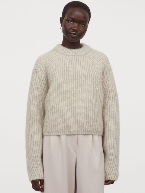 

H&M Women Beige Solid Alpaca-Blend Jumper