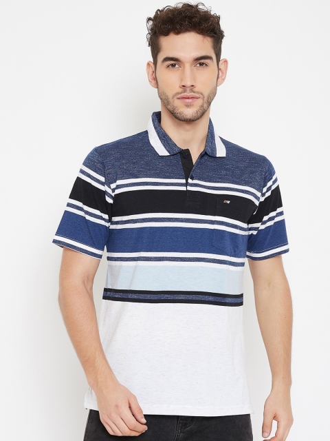 

NEVA Men Navy Blue Striped Polo Collar T-shirt