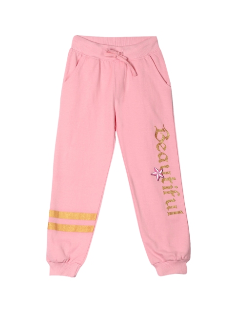 

Cherokee Girls Pink & Gold-Coloured Printed Straight-Fit Joggers
